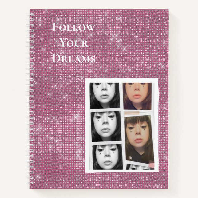 Pink Sparkle Your Photo Personalised Quote Notebook (Front)