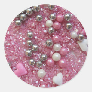 Pink Sparkles and Love Hearts Classic Round Sticker