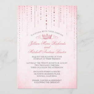 Pink Sparkles & Crown Fairytale Wedding Invitation