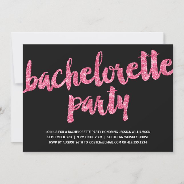 Pink Sparkles | Glitter Look Bachelorette Party Invitation (Front)