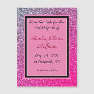 Pink Sparkles Magnetic Save the Date Card
