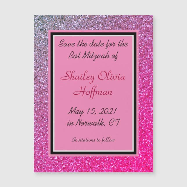Pink Sparkles Magnetic Save the Date Card (Front)