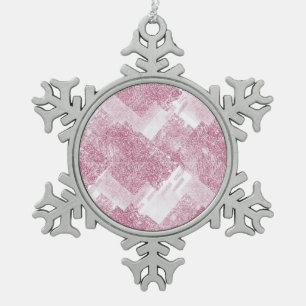 Pink sparkles on white. snowflake pewter christmas ornament