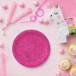 Pink Sparkles Terrazzo Print Paper Plate