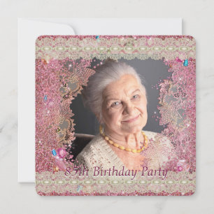 Pink Sparkles Womans Photo 85th Birthday Party Invitation