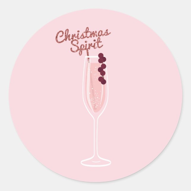 Pink Sparkling Christmas Classic Round Sticker (Front)