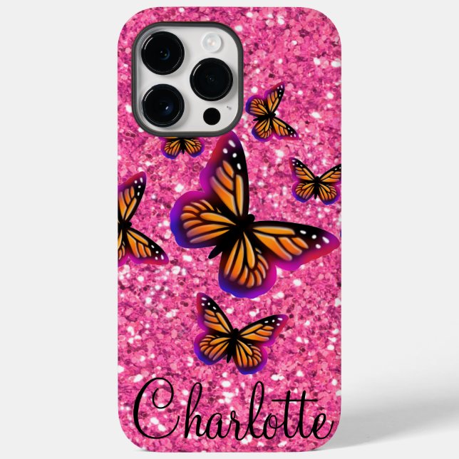 Pink sparkling glitter butterflies monogrammed     Case-Mate iPhone case (Back)
