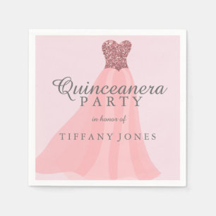 Pink Sparkling Glitter Gown Quinceanera Party Napkin