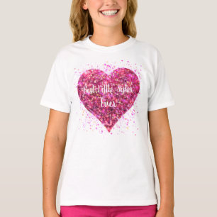 Pink sparkling glitter heart best little sister T-Shirt