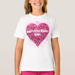 Pink sparkling glitter heart best little sister T-Shirt