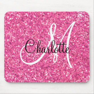 Pink  sparkling glitter monogrammed      mouse mat