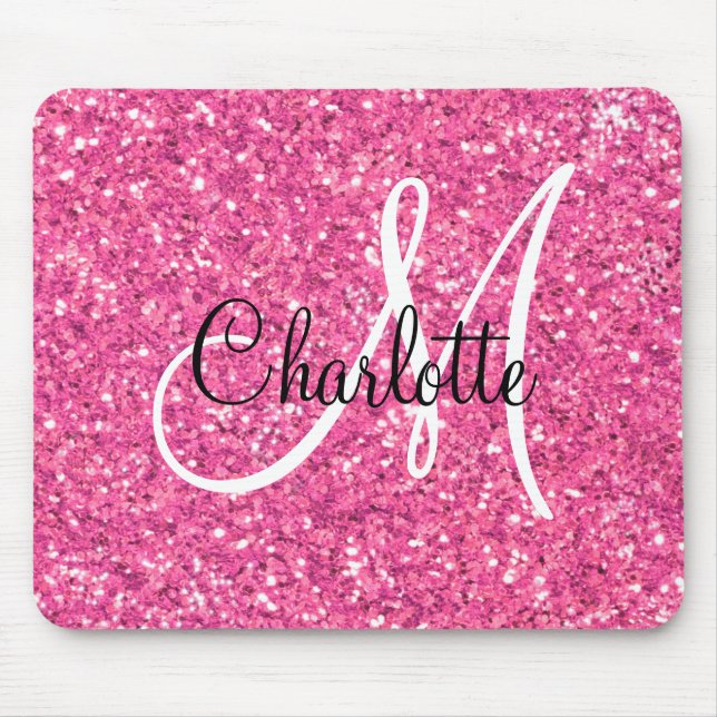 Pink  sparkling glitter monogrammed      mouse mat (Front)