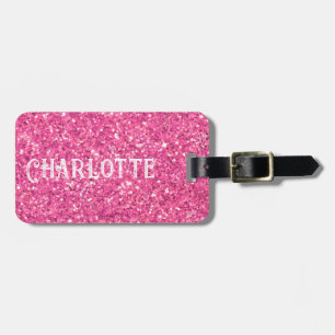 Pink sparkling glitter pattern luggage tag