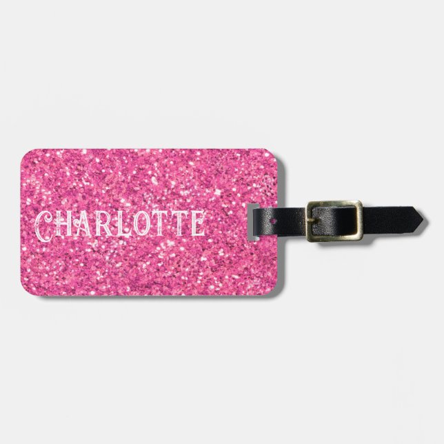 Pink sparkling glitter pattern    luggage tag (Front Horizontal)