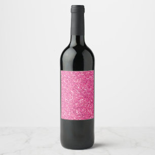 Pink sparkling glitter pattern wine label