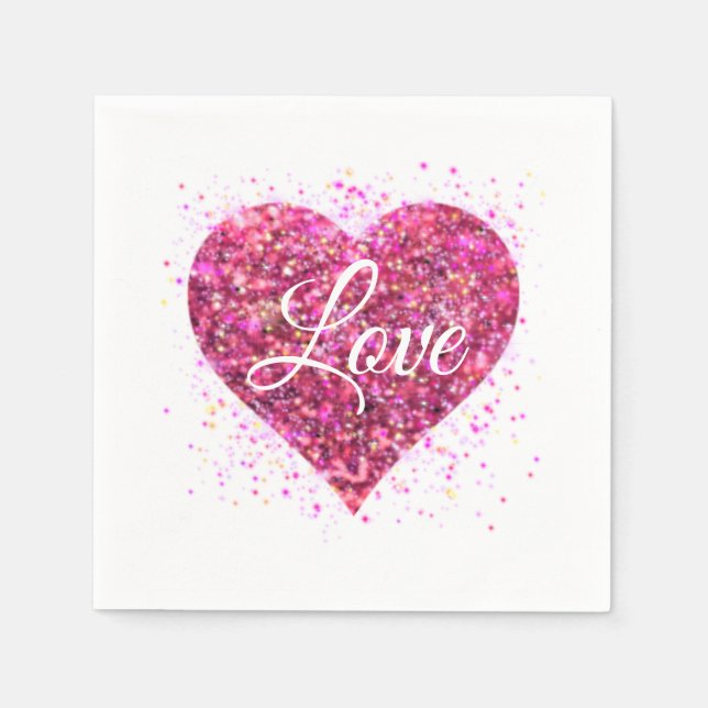 Pink sparkling sequins, love graffiti valentine napkin (Front)
