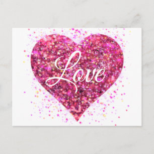 Pink sparkling sequins, love graffiti valentine postcard