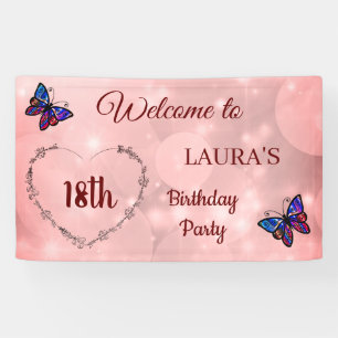 Pink Sparkly Butterfly personalised 18th Birthday Banner