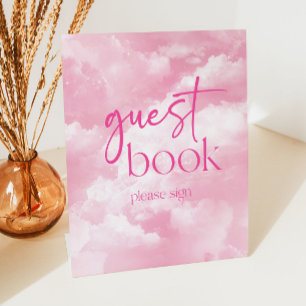 Pink Sparkly Clouds Guest Book Pedestal Sign