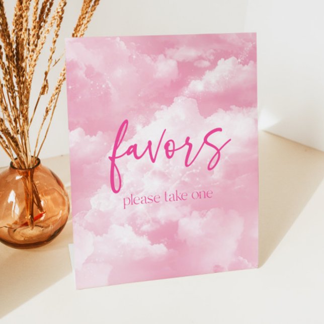 Pink Sparkly Clouds Party Favours Pedestal Sign (Creator Uploaded)