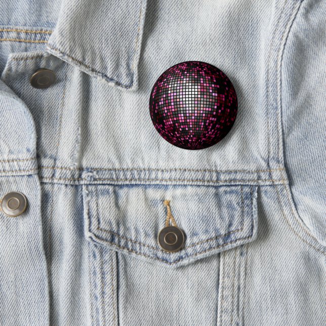 Pink Sparkly Disco Ball 6 Cm Round Badge (In Situ)