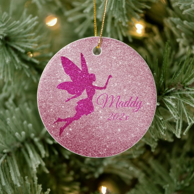 Pink Sparkly Fairy Ornament Personalized Gift (Tree)