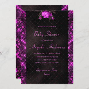 Pink Sparkly Frame Baby Girl Shower Invitation  
