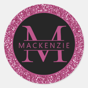 Pink Sparkly Glitter Personalised Name Classic Round Sticker