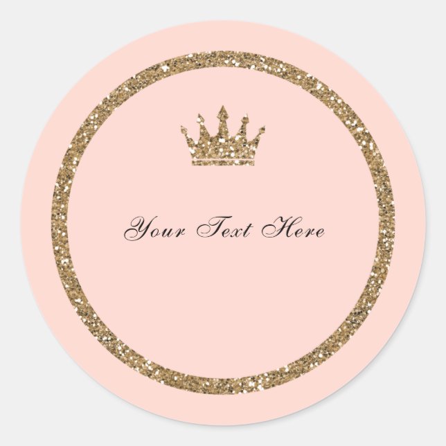 Pink Sparkly Gold Glitter Sweet 16 Princess Crown Classic Round Sticker (Front)