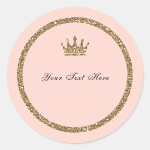 Pink Sparkly Gold Glitter Sweet 16 Princess Crown Classic Round Sticker