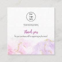 Pink sparkly gradient business card rate thank you
