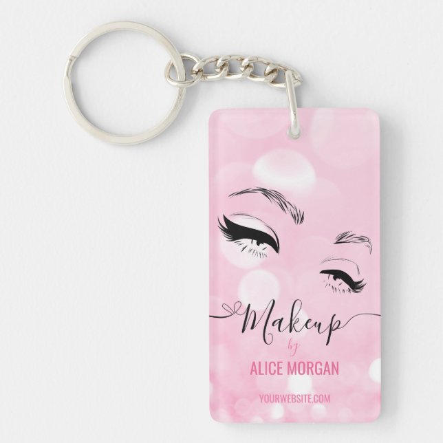 Pink Sparkly Makeup Artist Glamour Bokeh Sequin QR Key Ring (Front)