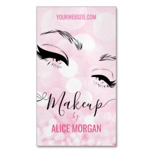 Pink Sparkly Makeup Artist Glamour Bokeh Sequin QR Magnetic Business Card