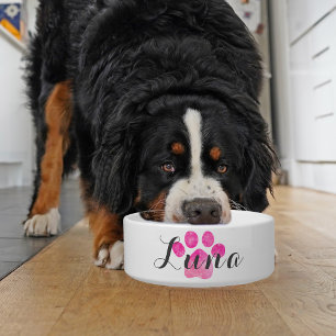 Pink Sparkly Paw Print Personalise Dog Bowl