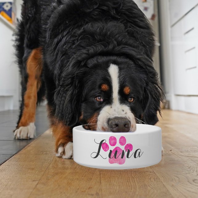 Pink Sparkly Paw Print Personalise Dog  Bowl (Add a touch of sparkle to mealtime with our personalized pet bowl!)