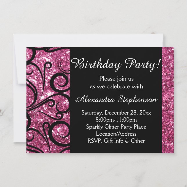 Pink Sparkly Swirl Women's Birthday Party Invitation (Front)