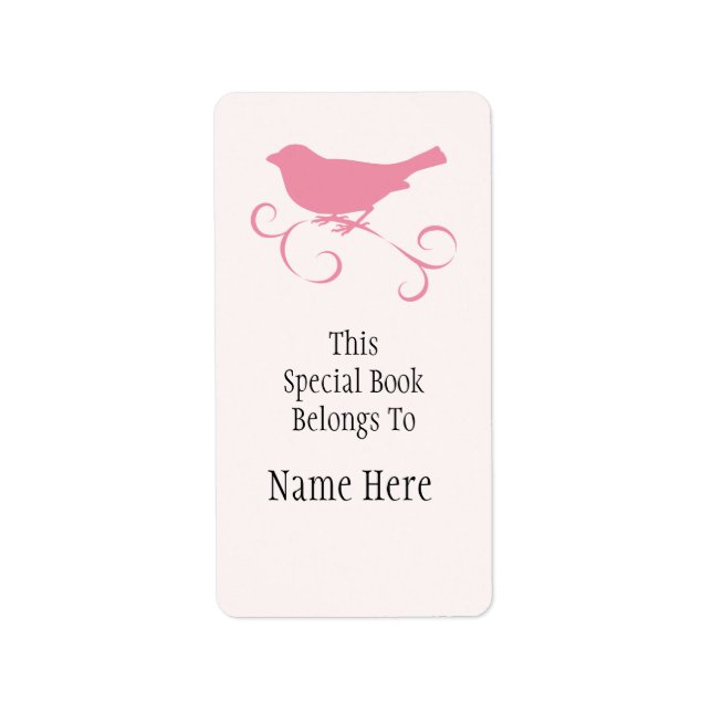 Pink Sparrow Bookplate Label (Front)