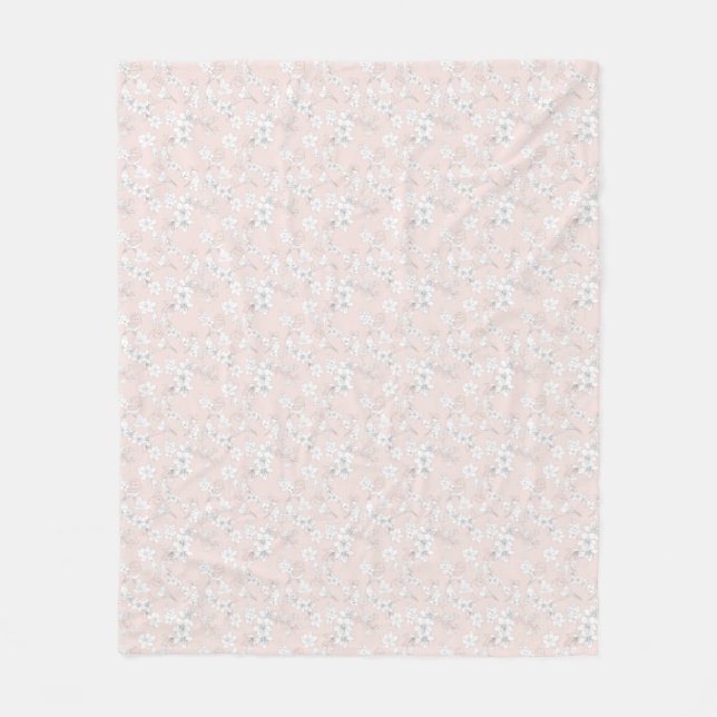 Pink sparrow, flower pattern  fleece blanket (Front)