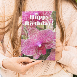 Pink Speckled Moth Orchids Floral Birthday Card