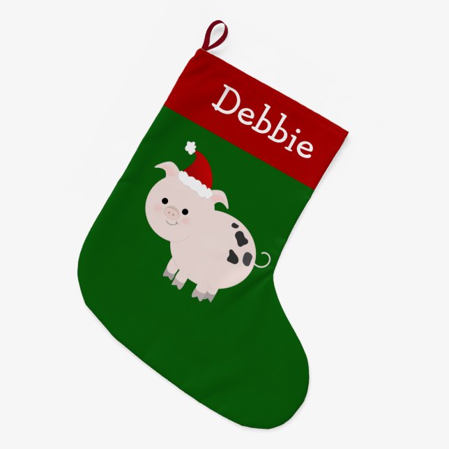 Pink Speckled Santa Pig Stocking (Front (Hanging))