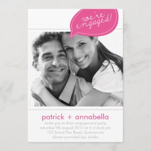 Pink Speech Bubble Engagement Party Photo Invites