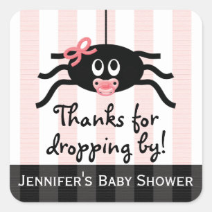 Pink Spider Baby Shower Thank You Stickers