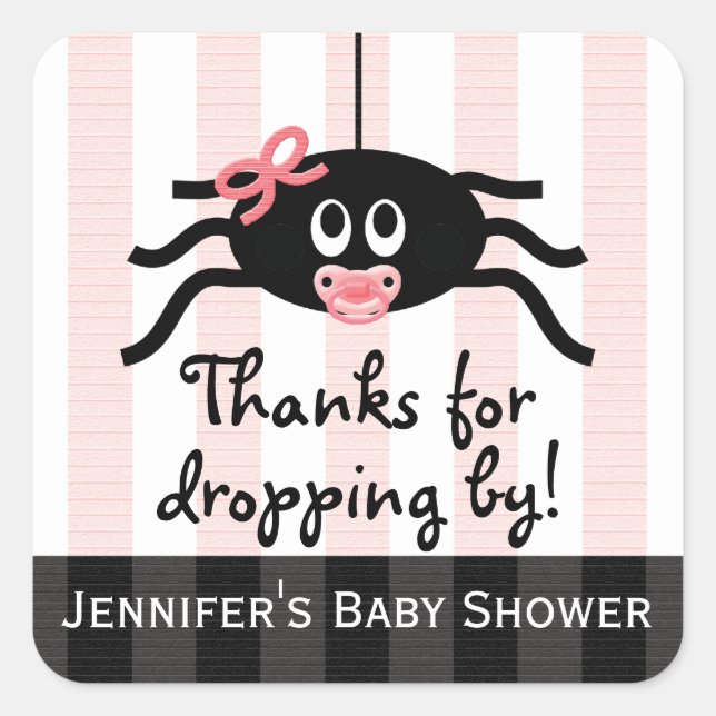 Pink Spider Baby Shower Thank You Stickers (Front)