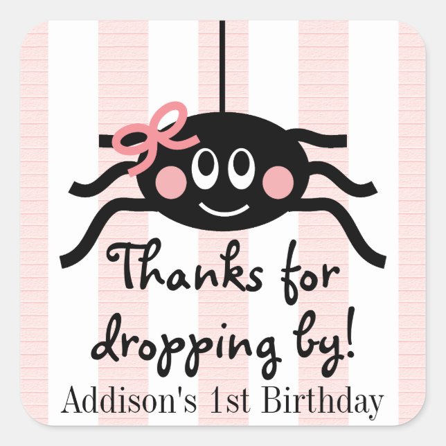 Pink Spider Birthday Thank You Stickers (Front)
