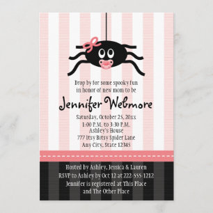 Pink Spider Halloween Baby Shower Invitations