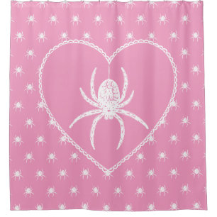 Pink Spider Heart Shower Curtain