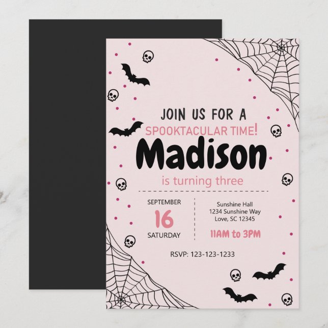 Pink Spider Web Halloween Birthday Invite (Front/Back)