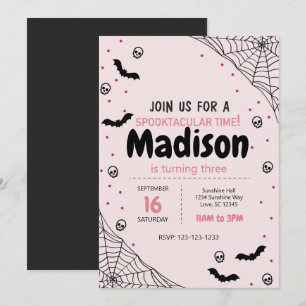 Pink Spider Web Halloween Birthday Invite