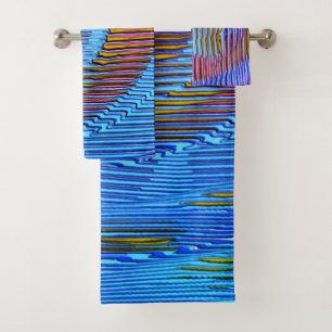 Pink spiral rainbow with relief and messy stripes bath towel set