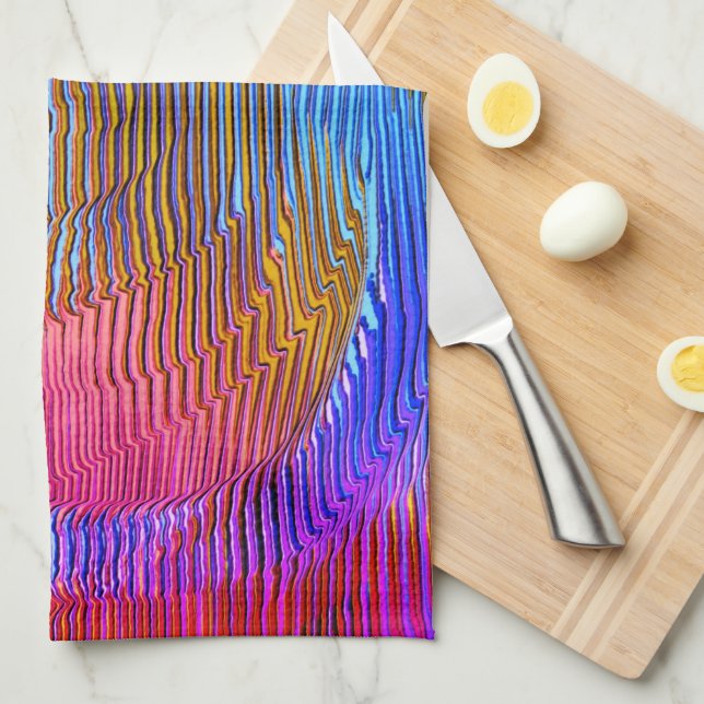 Pink spiral rainbow with relief and messy stripes  tea towel (Quarter Fold)